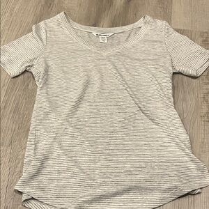 Athleta Light Gray Striped Short Sleeve Tee